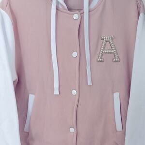 Pink & White Bomber Jacket with Embellished 'A' Accent